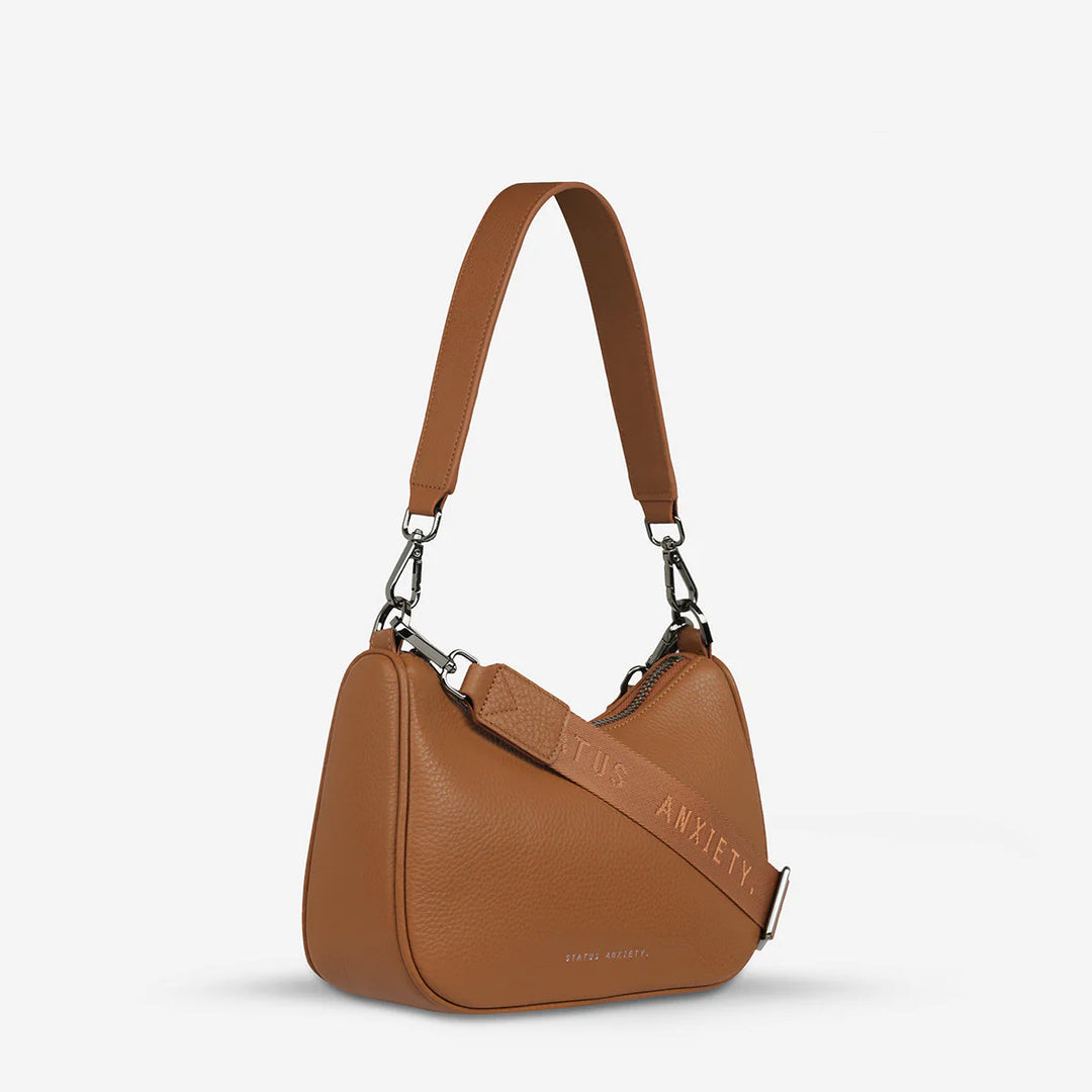STATUS ANXIETY Womens Look Both Ways Leather Bag in Camel, WOMENS BAGS & CLUTCHES, STATUS ANXIETY, Elwood 101