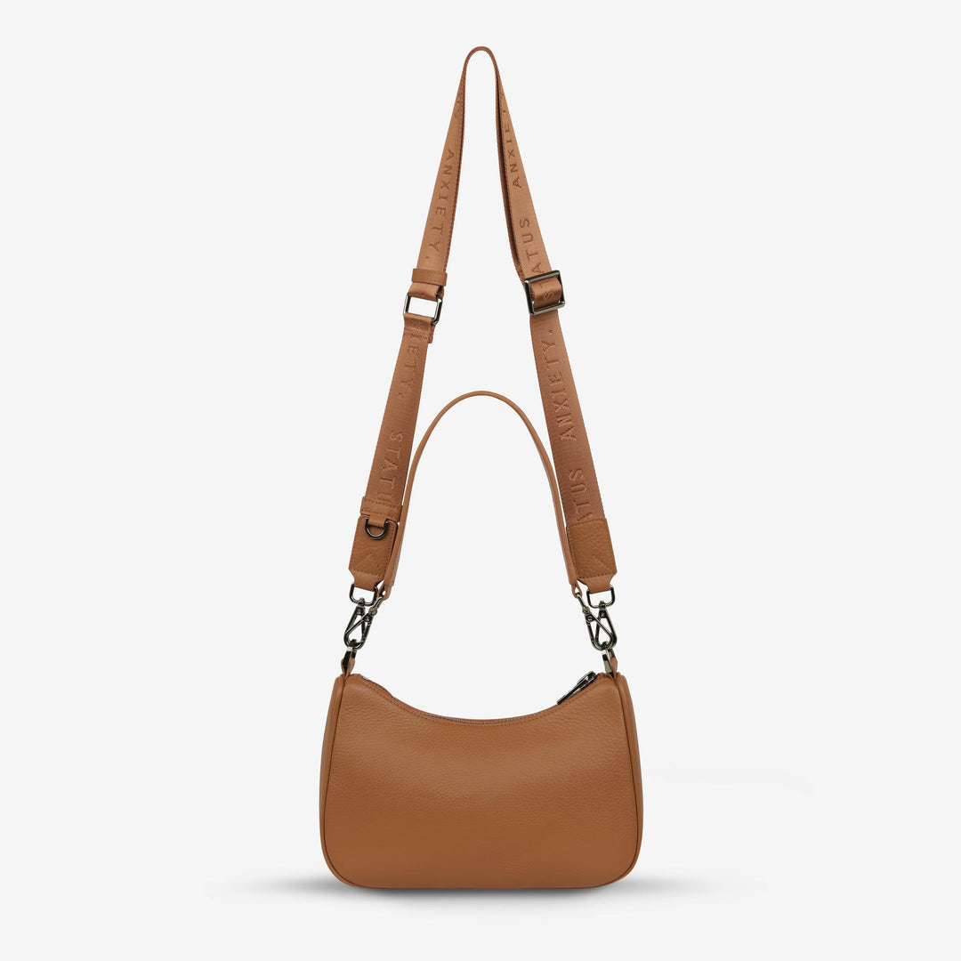 STATUS ANXIETY Womens Look Both Ways Leather Bag in Camel, WOMENS BAGS & CLUTCHES, STATUS ANXIETY, Elwood 101
