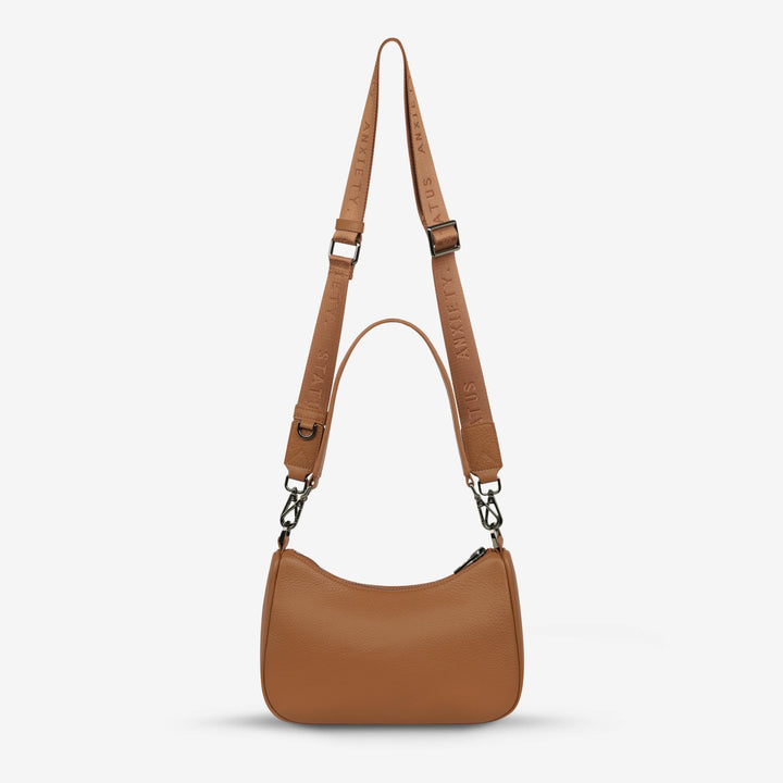 STATUS ANXIETY Womens Look Both Ways Leather Bag in Camel, WOMENS BAGS & CLUTCHES, STATUS ANXIETY, Elwood 101