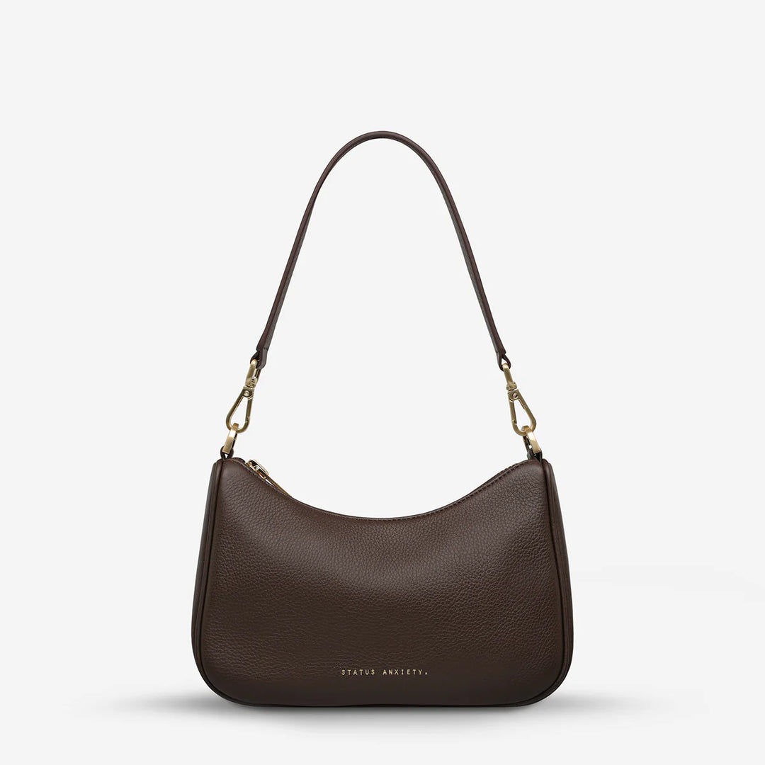STATUS ANXIETY Womens Look Both Ways Leather Bag in Cocoa w Brushed Gold, WOMENS BAGS & CLUTCHES, STATUS ANXIETY, Elwood 101