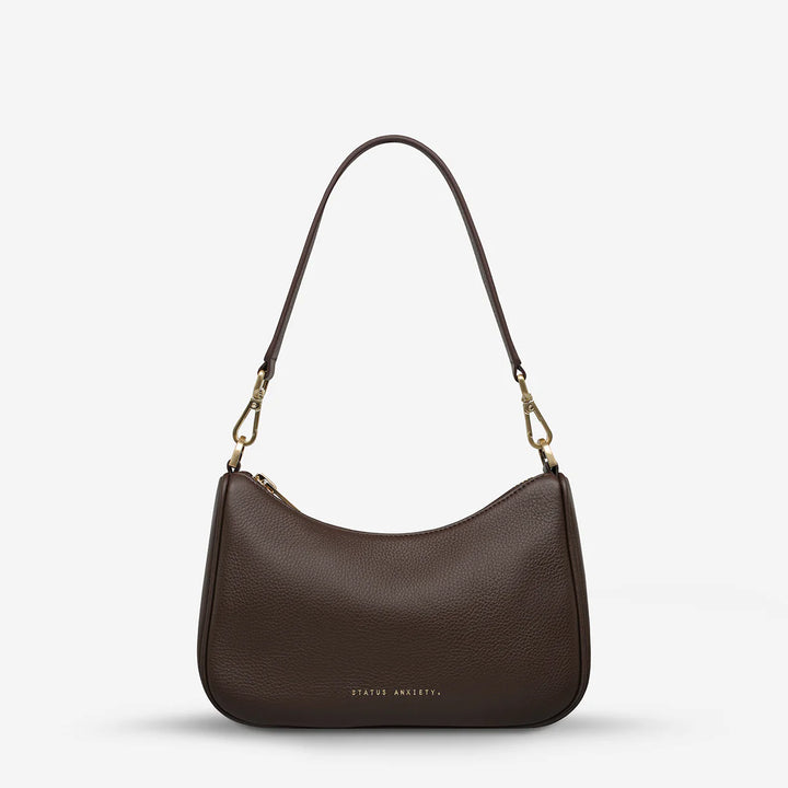 STATUS ANXIETY Womens Look Both Ways Leather Bag in Cocoa w Brushed Gold, WOMENS BAGS & CLUTCHES, STATUS ANXIETY, Elwood 101