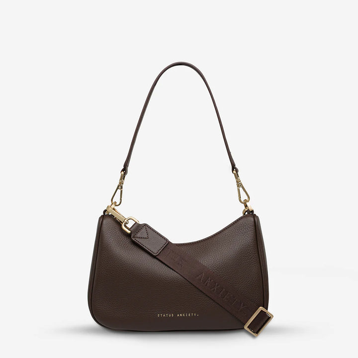 STATUS ANXIETY Womens Look Both Ways Leather Bag in Cocoa w Brushed Gold, WOMENS BAGS & CLUTCHES, STATUS ANXIETY, Elwood 101
