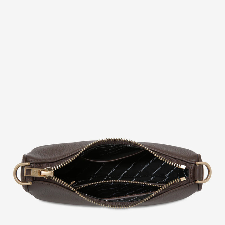 STATUS ANXIETY Womens Look Both Ways Leather Bag in Cocoa w Brushed Gold, WOMENS BAGS & CLUTCHES, STATUS ANXIETY, Elwood 101