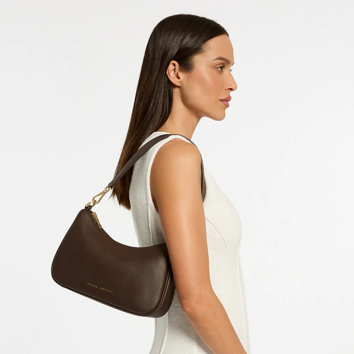 STATUS ANXIETY Womens Look Both Ways Leather Bag in Cocoa w Brushed Gold, WOMENS BAGS & CLUTCHES, STATUS ANXIETY, Elwood 101