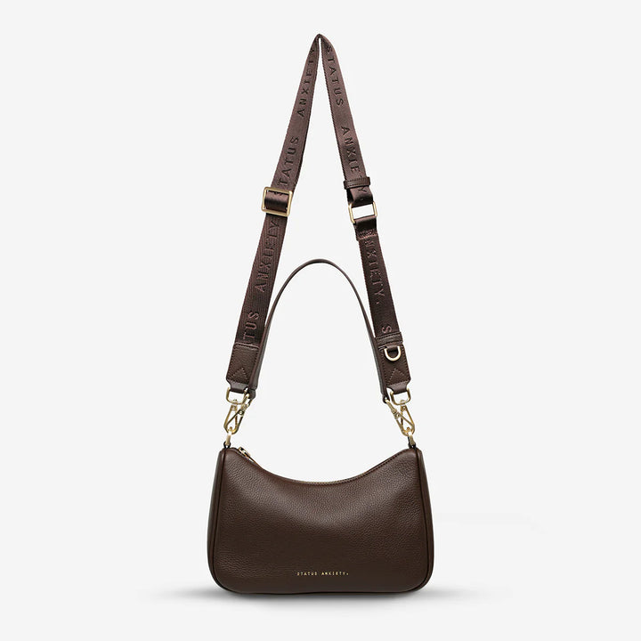 STATUS ANXIETY Womens Look Both Ways Leather Bag in Cocoa w Brushed Gold, WOMENS BAGS & CLUTCHES, STATUS ANXIETY, Elwood 101