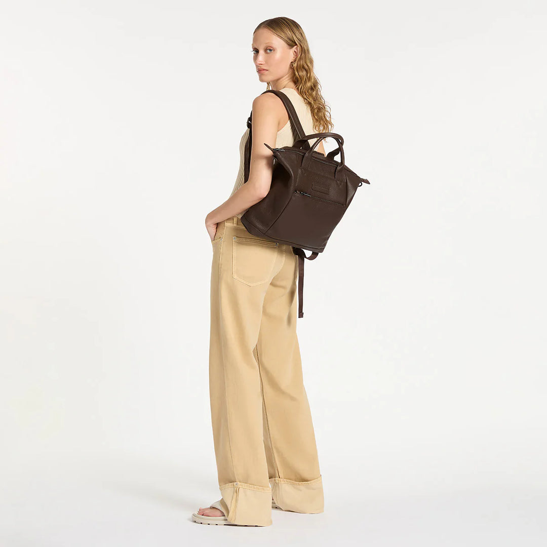 STATUS ANXIETY Womens Mini Waves Leather Backpack- Cocoa, WOMENS WALLETS & BAGS, STATUS ANXIETY, Elwood 101
