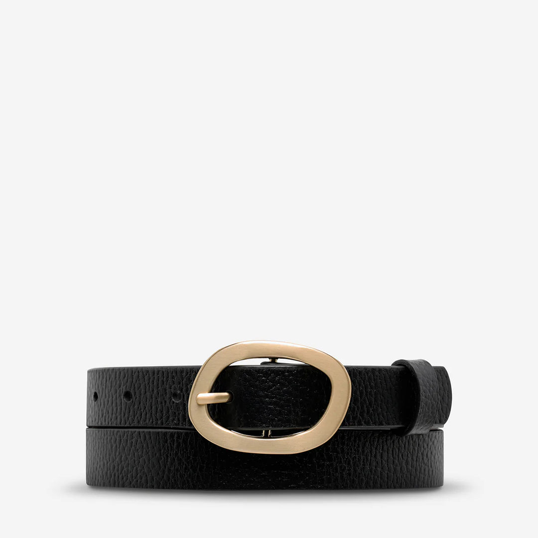STATUS ANXIETY Womens Nocturne Leather Belt Black / Gold, WOMENS BELTS, STATUS ANXIETY, Elwood 101