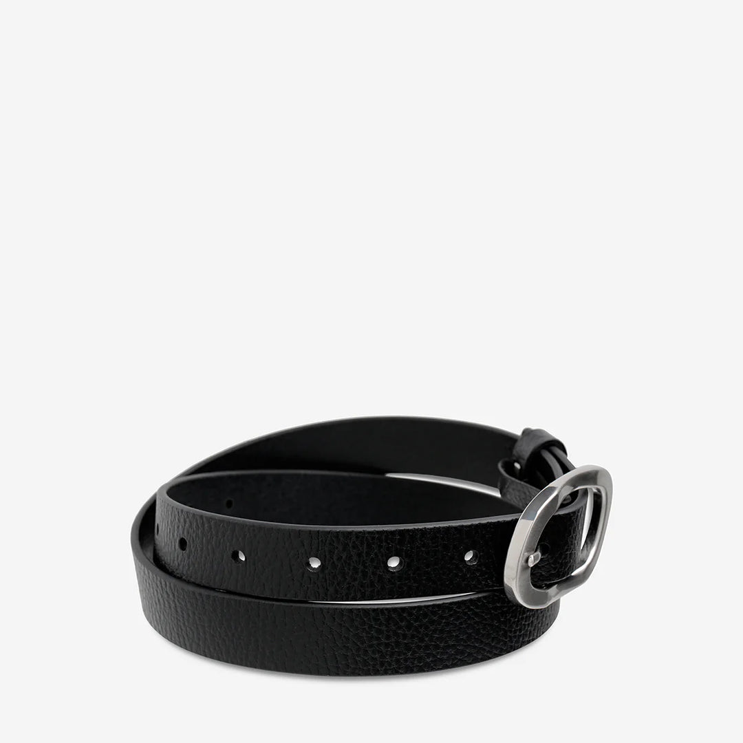 STATUS ANXIETY Womens Nocturne Leather Belt Black / Silver, WOMENS BELTS, STATUS ANXIETY, Elwood 101