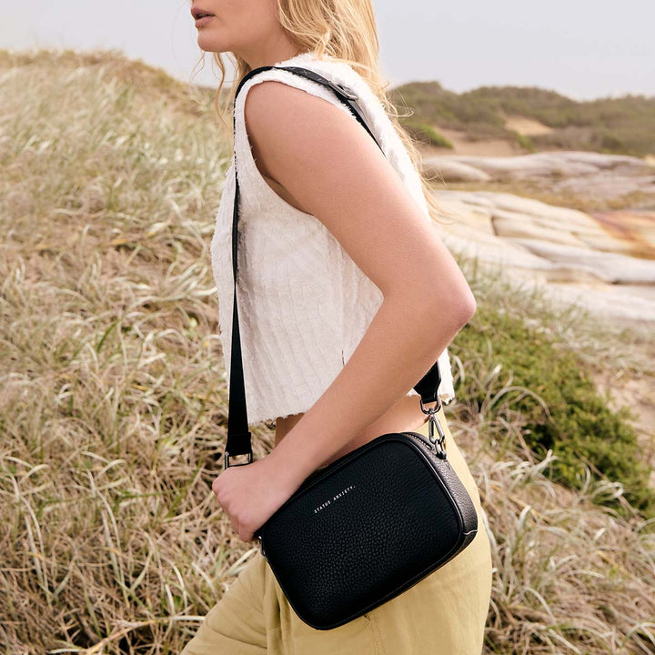 STATUS ANXIETY Womens Plunder Leather Bag with Bonus Dual Straps in Black