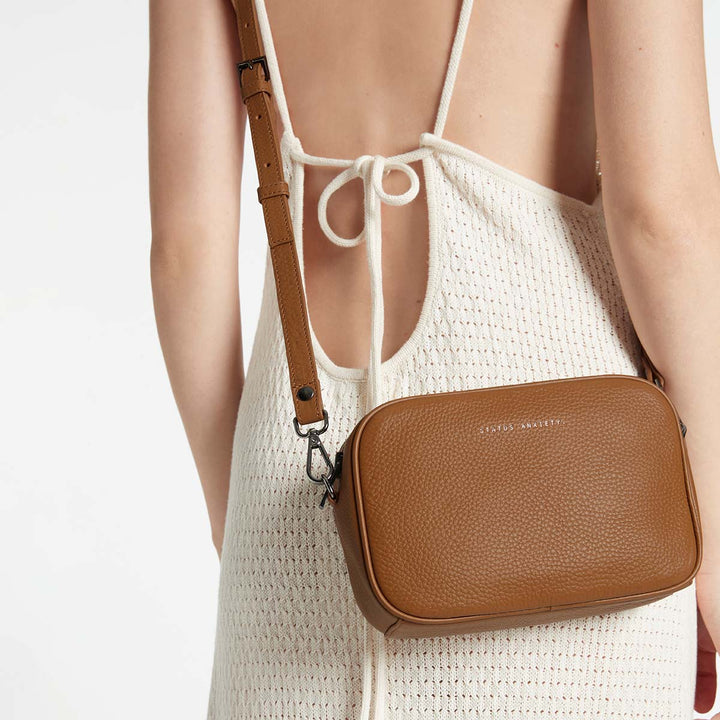 STATUS ANXIETY Womens Plunder Leather Bag with Dual Strap in Camel, WOMENS BAGS & CLUTCHES, STATUS ANXIETY, Elwood 101