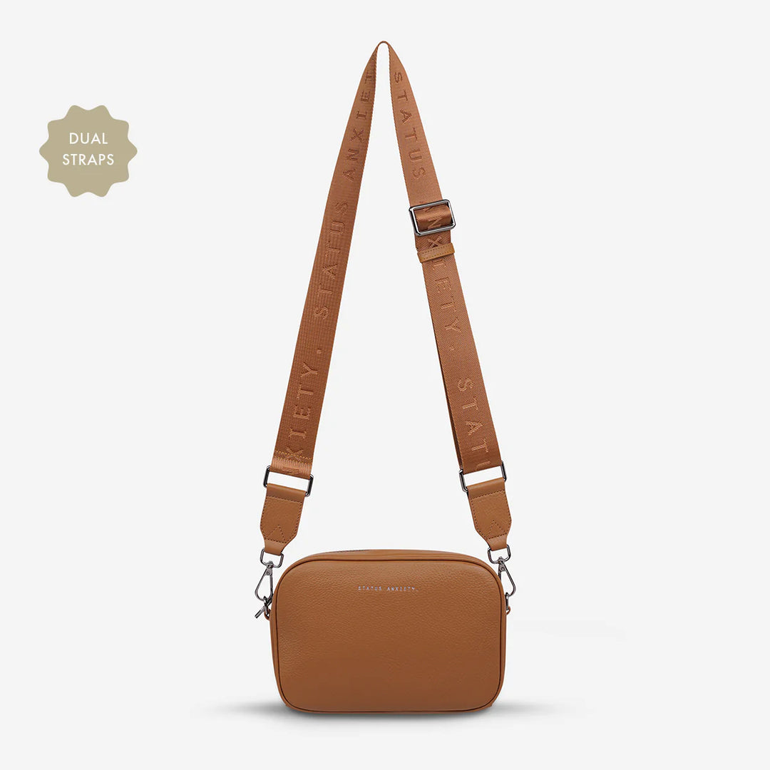 STATUS ANXIETY Womens Plunder Leather Bag with Dual Strap in Camel, WOMENS BAGS & CLUTCHES, STATUS ANXIETY, Elwood 101