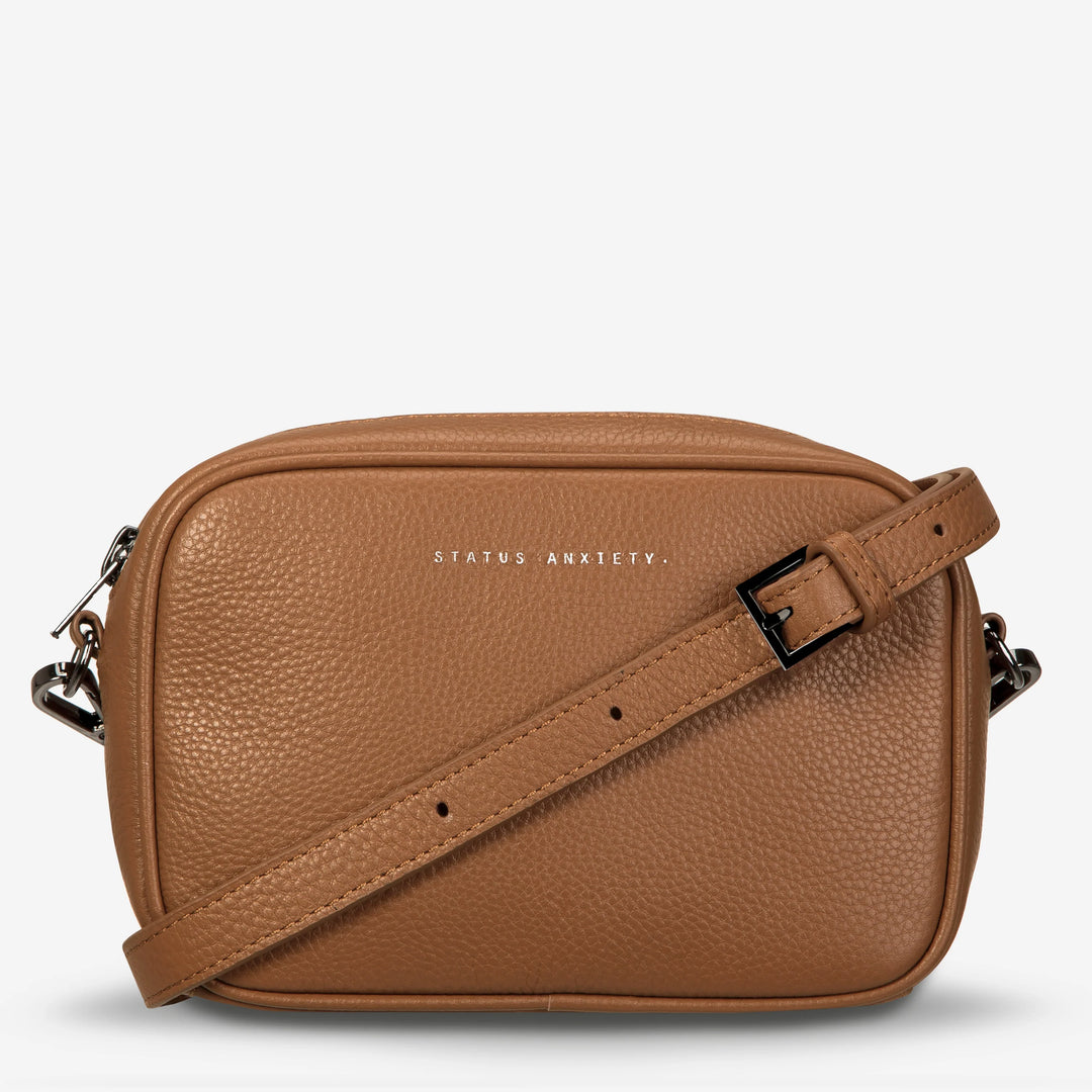 STATUS ANXIETY Womens Plunder Leather Bag with Dual Strap in Camel, WOMENS BAGS & CLUTCHES, STATUS ANXIETY, Elwood 101
