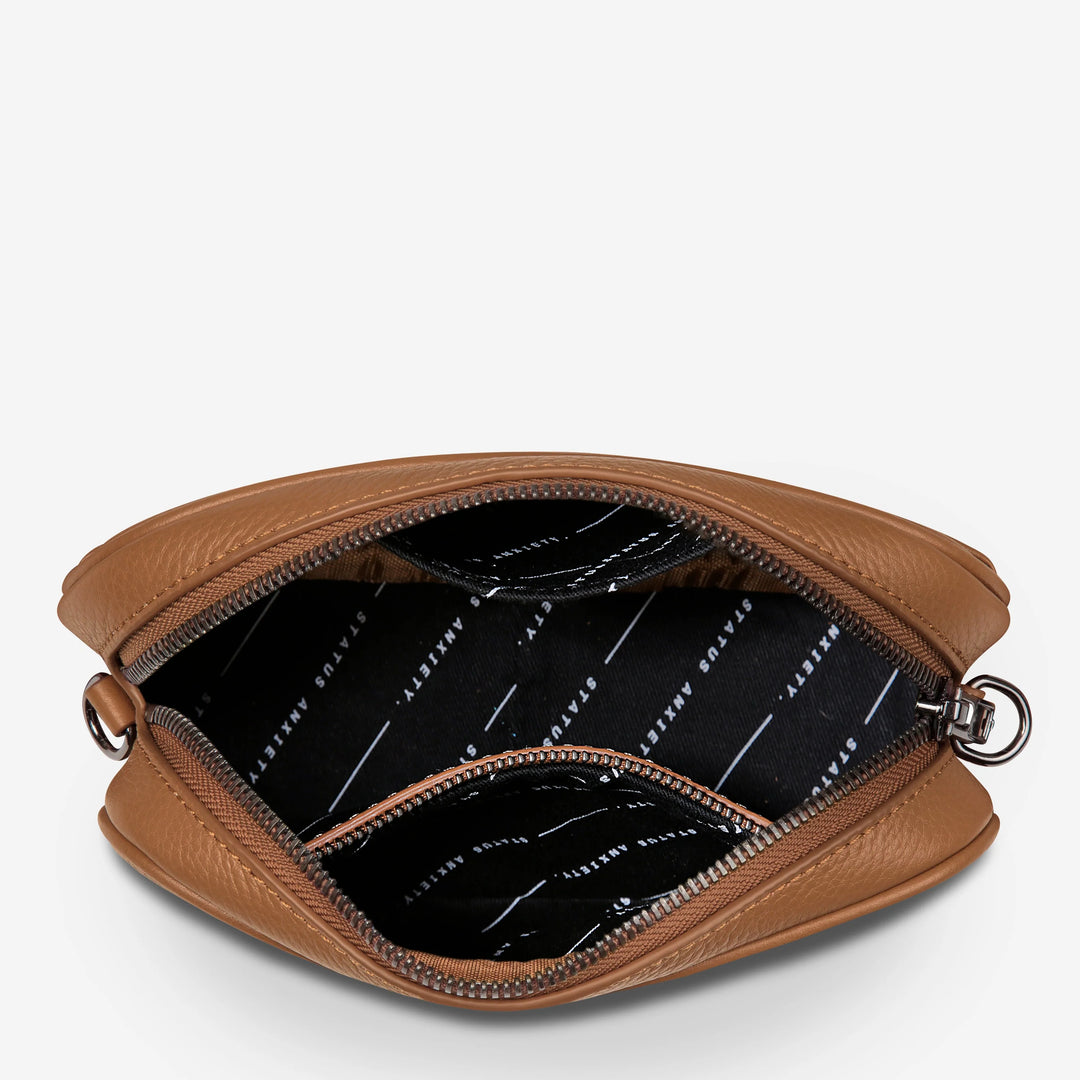 STATUS ANXIETY Womens Plunder Leather Bag with Dual Strap in Camel, WOMENS BAGS & CLUTCHES, STATUS ANXIETY, Elwood 101