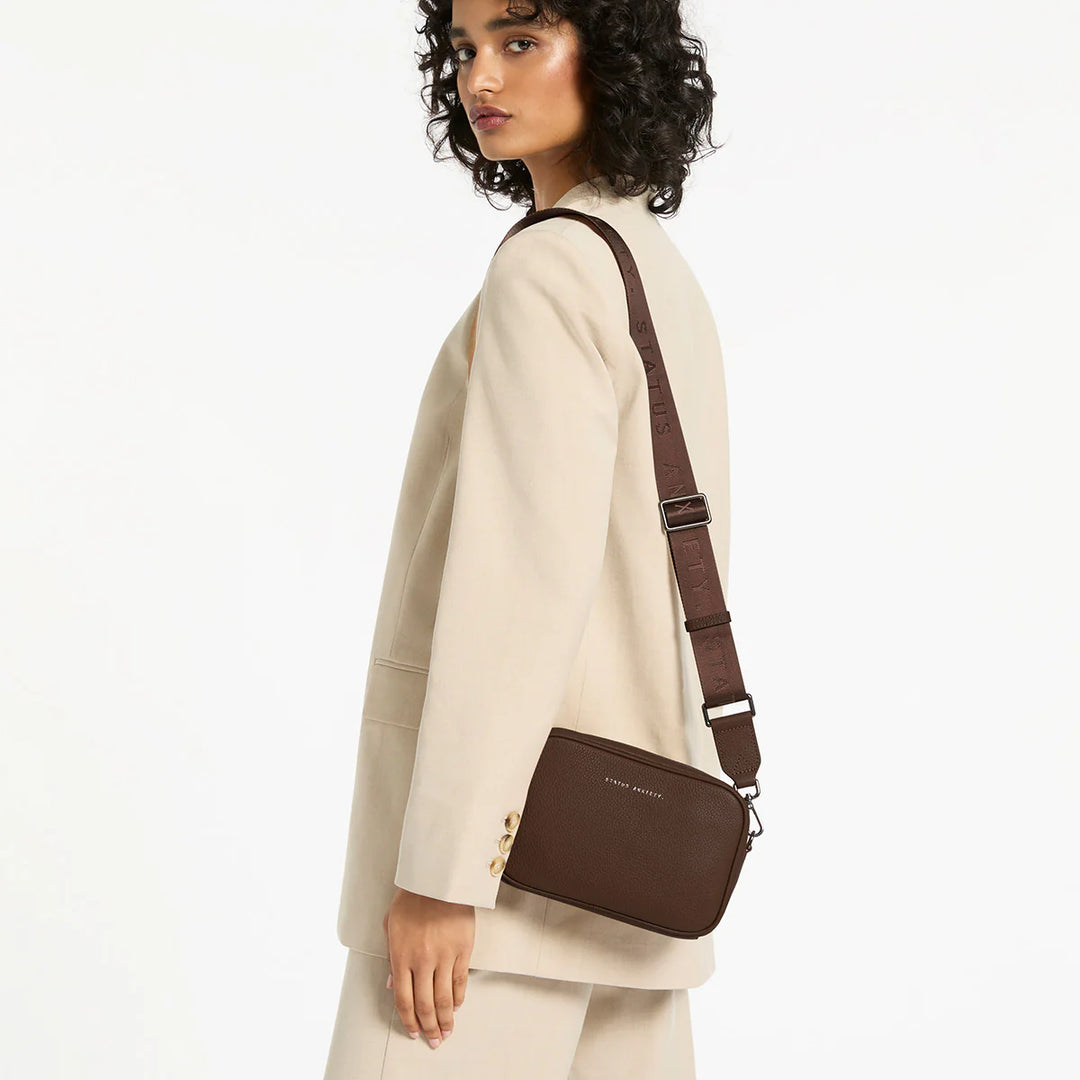 STATUS ANXIETY Womens Plunder Leather Bag with Dual Strap in Cocoa, WOMENS BAGS & CLUTCHES, STATUS ANXIETY, Elwood 101