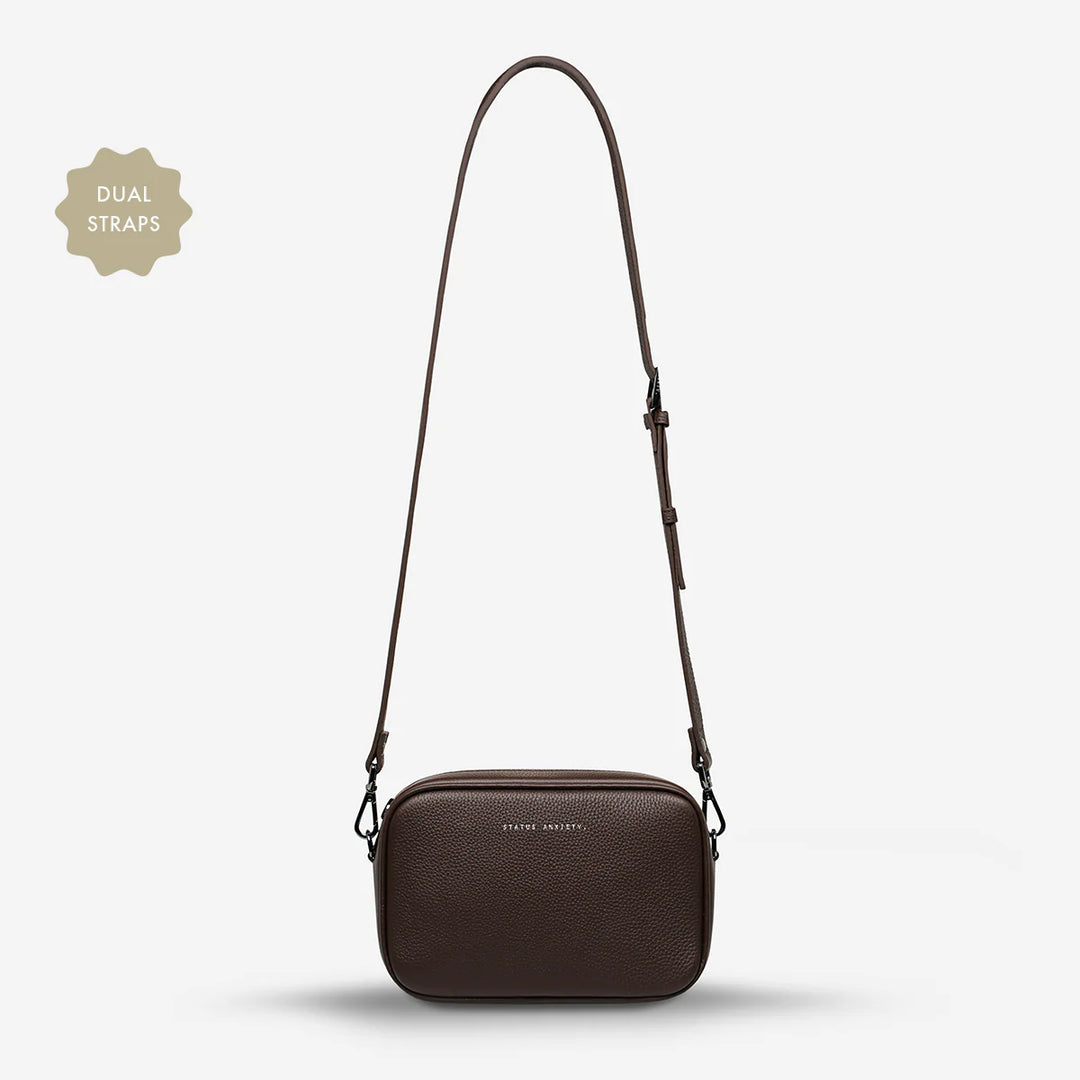 STATUS ANXIETY Womens Plunder Leather Bag with Dual Strap in Cocoa, WOMENS BAGS & CLUTCHES, STATUS ANXIETY, Elwood 101