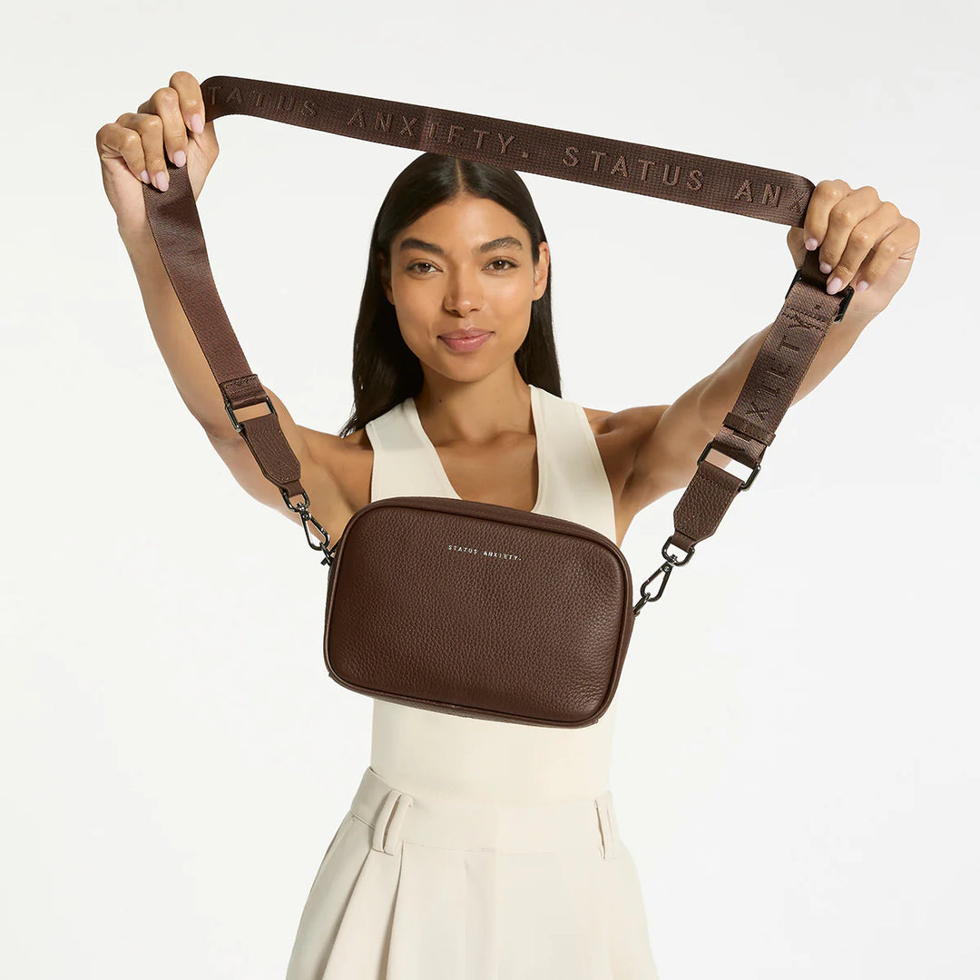 STATUS ANXIETY Womens Plunder Leather Bag with Dual Strap in Cocoa, WOMENS BAGS & CLUTCHES, STATUS ANXIETY, Elwood 101