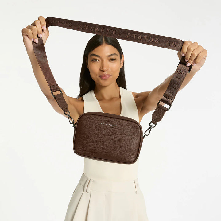 STATUS ANXIETY Womens Plunder Leather Bag with Dual Strap in Cocoa, WOMENS BAGS & CLUTCHES, STATUS ANXIETY, Elwood 101
