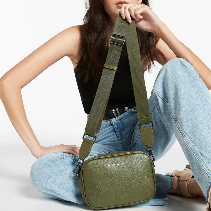 STATUS ANXIETY Womens Plunder Leather Bag with Dual Strap in Khaki, WOMENS BAGS & CLUTCHES, STATUS ANXIETY, Elwood 101