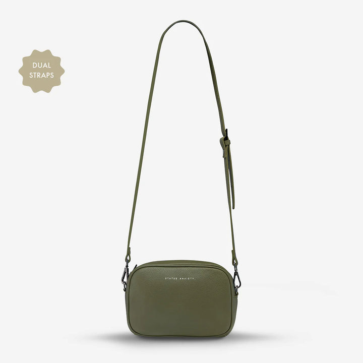STATUS ANXIETY Womens Plunder Leather Bag with Dual Strap in Khaki, WOMENS BAGS & CLUTCHES, STATUS ANXIETY, Elwood 101