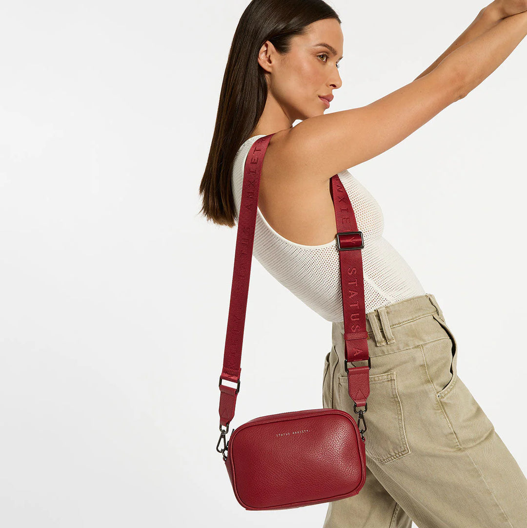 STATUS ANXIETY Womens Plunder Leather Bag with Dual Straps in Rouge, WOMENS BAGS & CLUTCHES, STATUS ANXIETY, Elwood 101