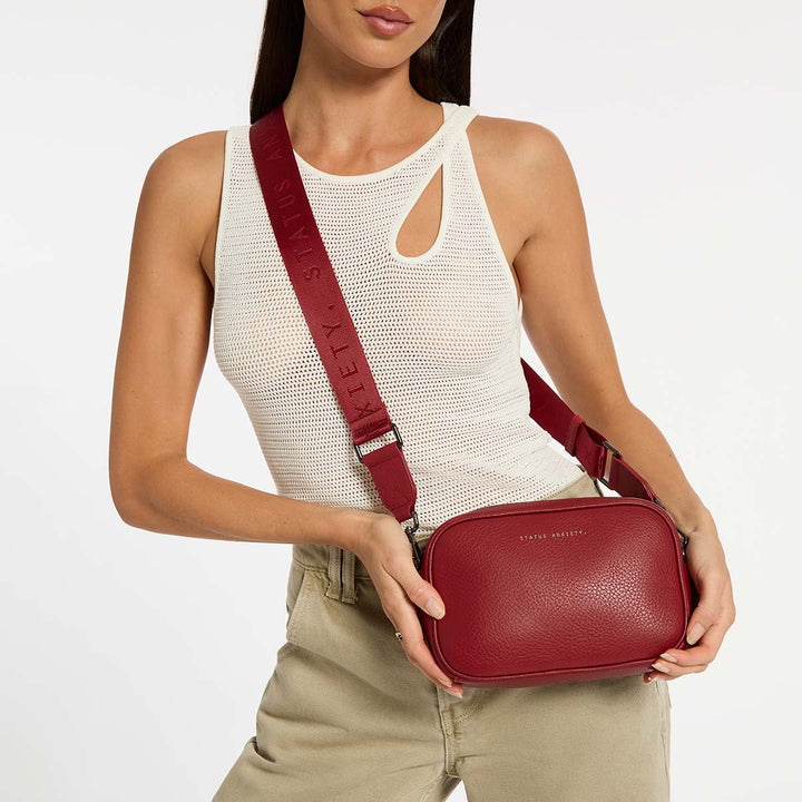 STATUS ANXIETY Womens Plunder Leather Bag with Dual Straps in Rouge, WOMENS BAGS & CLUTCHES, STATUS ANXIETY, Elwood 101