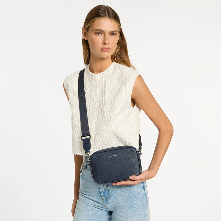 STATUS ANXIETY Womens Plunder Leather Bag with Dual Straps in Midnight Blue, WOMENS BAGS & CLUTCHES, STATUS ANXIETY, Elwood 101