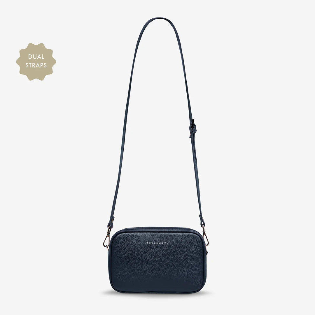 STATUS ANXIETY Womens Plunder Leather Bag with Dual Straps in Midnight Blue, WOMENS BAGS & CLUTCHES, STATUS ANXIETY, Elwood 101