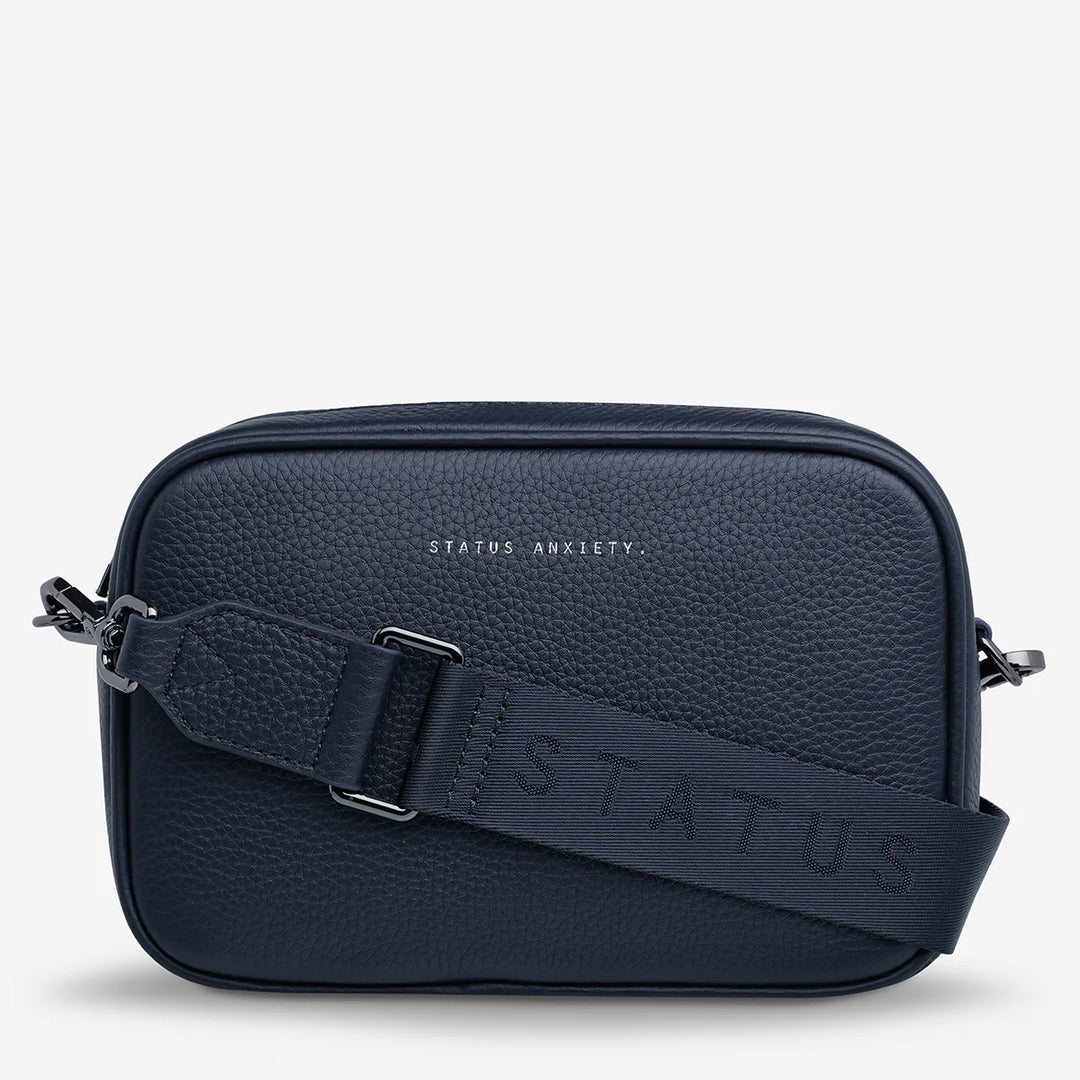 STATUS ANXIETY Womens Plunder Leather Bag with Dual Straps in Midnight Blue, WOMENS BAGS & CLUTCHES, STATUS ANXIETY, Elwood 101