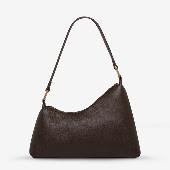 STATUS ANXIETY Womens Reverie Leather Bag in Cocoa w Brushed Gold, WOMENS BAGS & CLUTCHES, STATUS ANXIETY, Elwood 101