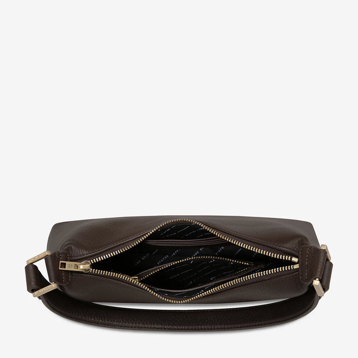 STATUS ANXIETY Womens Reverie Leather Bag in Cocoa w Brushed Gold, WOMENS BAGS & CLUTCHES, STATUS ANXIETY, Elwood 101