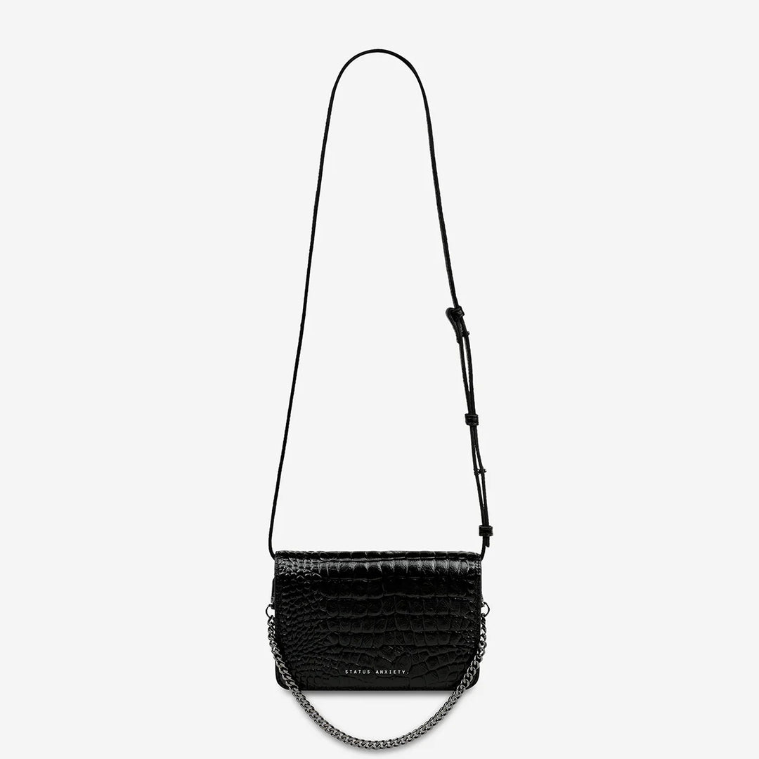 STATUS ANXIETY Womens She Burns Leather Bag - Black Croc Emboss, WOMENS BAGS & CLUTCHES, STATUS ANXIETY, Elwood 101