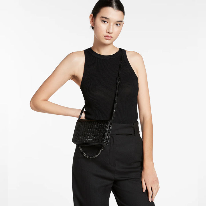 STATUS ANXIETY Womens She Burns Leather Bag - Black Croc Emboss, WOMENS BAGS & CLUTCHES, STATUS ANXIETY, Elwood 101
