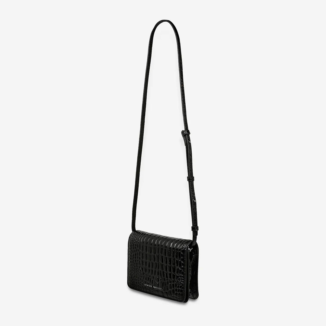 STATUS ANXIETY Womens She Burns Leather Bag - Black Croc Emboss, WOMENS BAGS & CLUTCHES, STATUS ANXIETY, Elwood 101