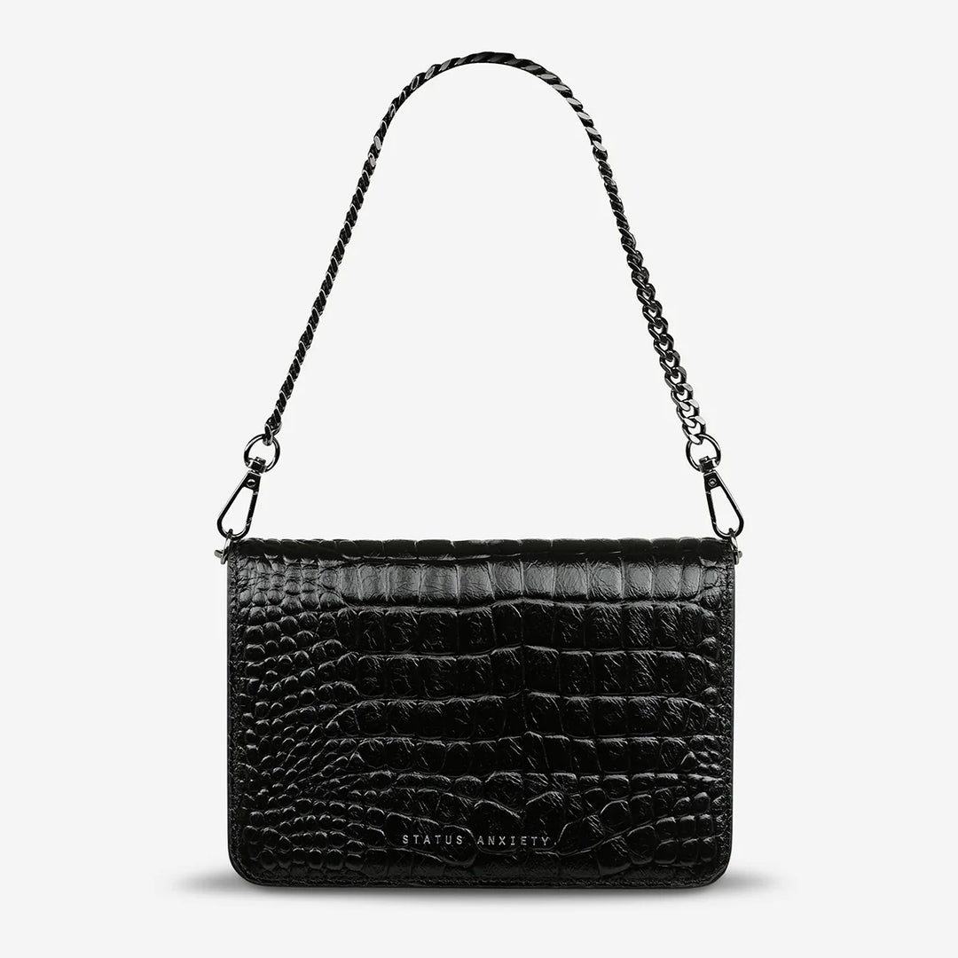 STATUS ANXIETY Womens She Burns Leather Bag - Black Croc Emboss, WOMENS BAGS & CLUTCHES, STATUS ANXIETY, Elwood 101