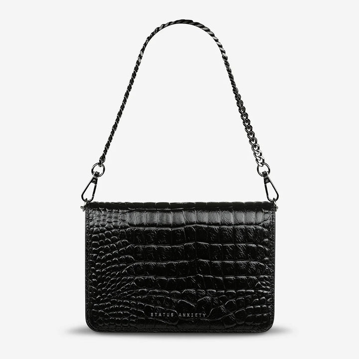 STATUS ANXIETY Womens She Burns Leather Bag - Black Croc Emboss, WOMENS BAGS & CLUTCHES, STATUS ANXIETY, Elwood 101