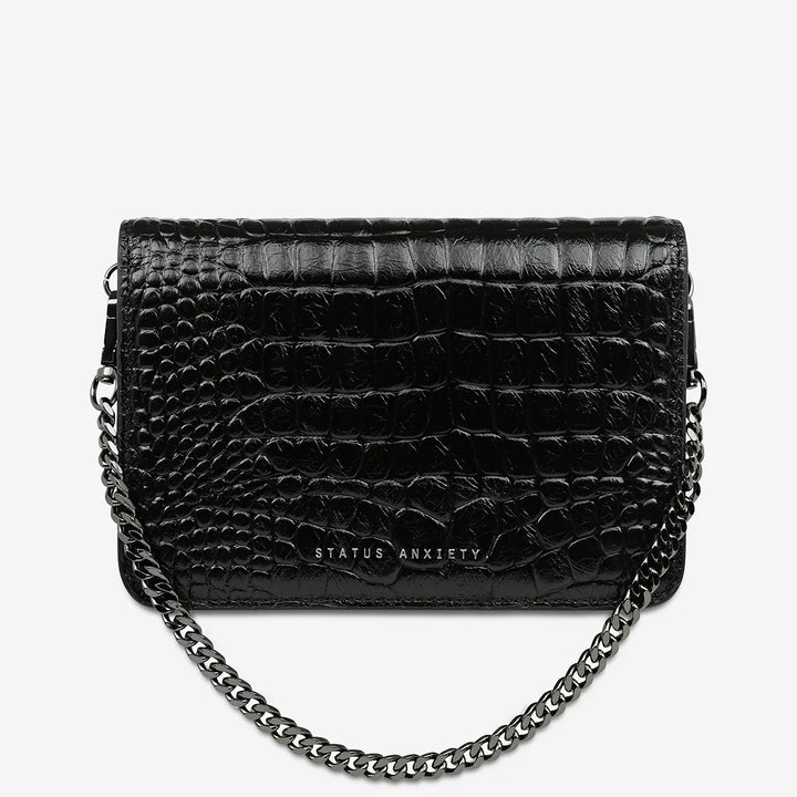 STATUS ANXIETY Womens She Burns Leather Bag - Black Croc Emboss, WOMENS BAGS & CLUTCHES, STATUS ANXIETY, Elwood 101