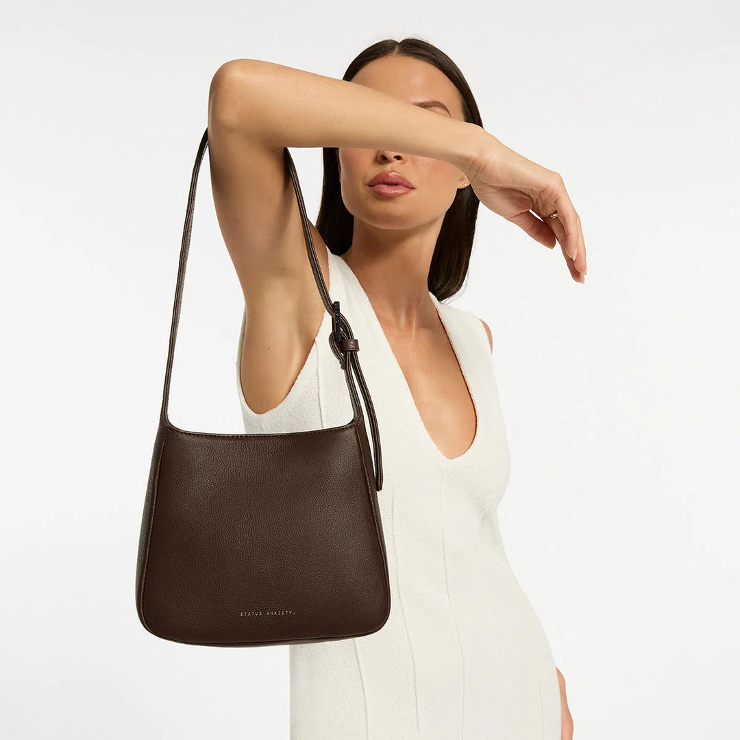 STATUS ANXIETY Womens Slipping Away Leather Bag in Cocoa, WOMENS BAGS & CLUTCHES, STATUS ANXIETY, Elwood 101