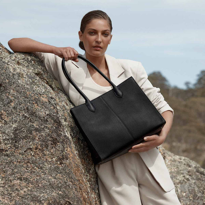 STATUS ANXIETY Womens Without Warning Leather Tote in Black, WOMENS BAGS & CLUTCHES, STATUS ANXIETY, Elwood 101