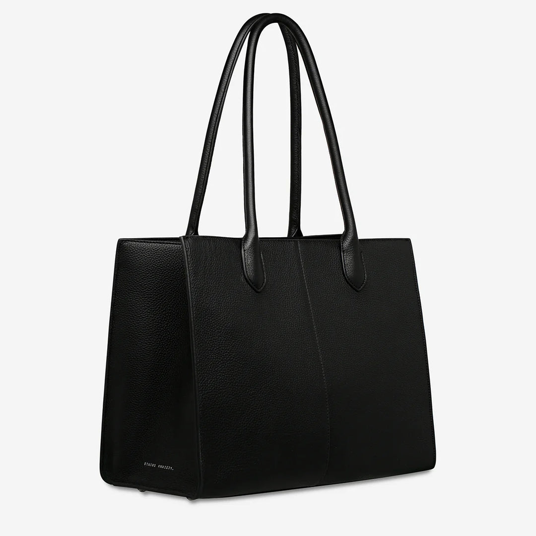 STATUS ANXIETY Womens Without Warning Leather Tote in Black, WOMENS BAGS & CLUTCHES, STATUS ANXIETY, Elwood 101