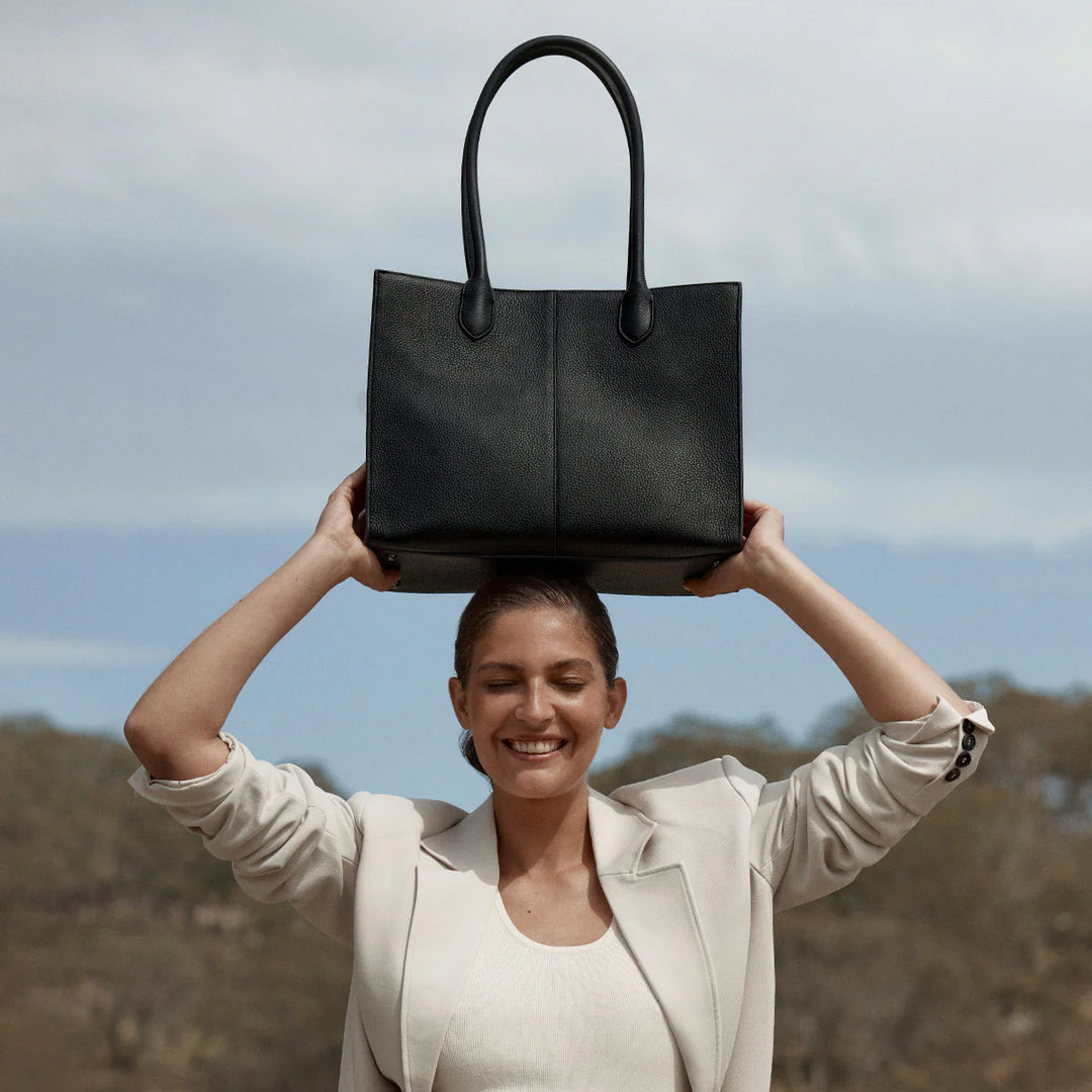 STATUS ANXIETY Womens Without Warning Leather Tote in Black, WOMENS BAGS & CLUTCHES, STATUS ANXIETY, Elwood 101