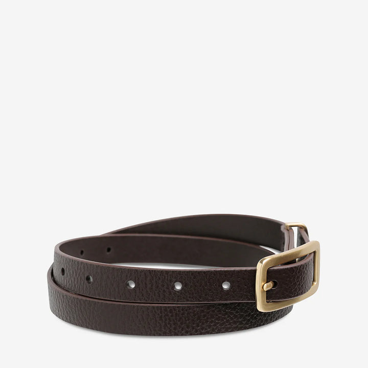 STATUS ANXIETY Womens Muse Leather Belt Choc/Gold