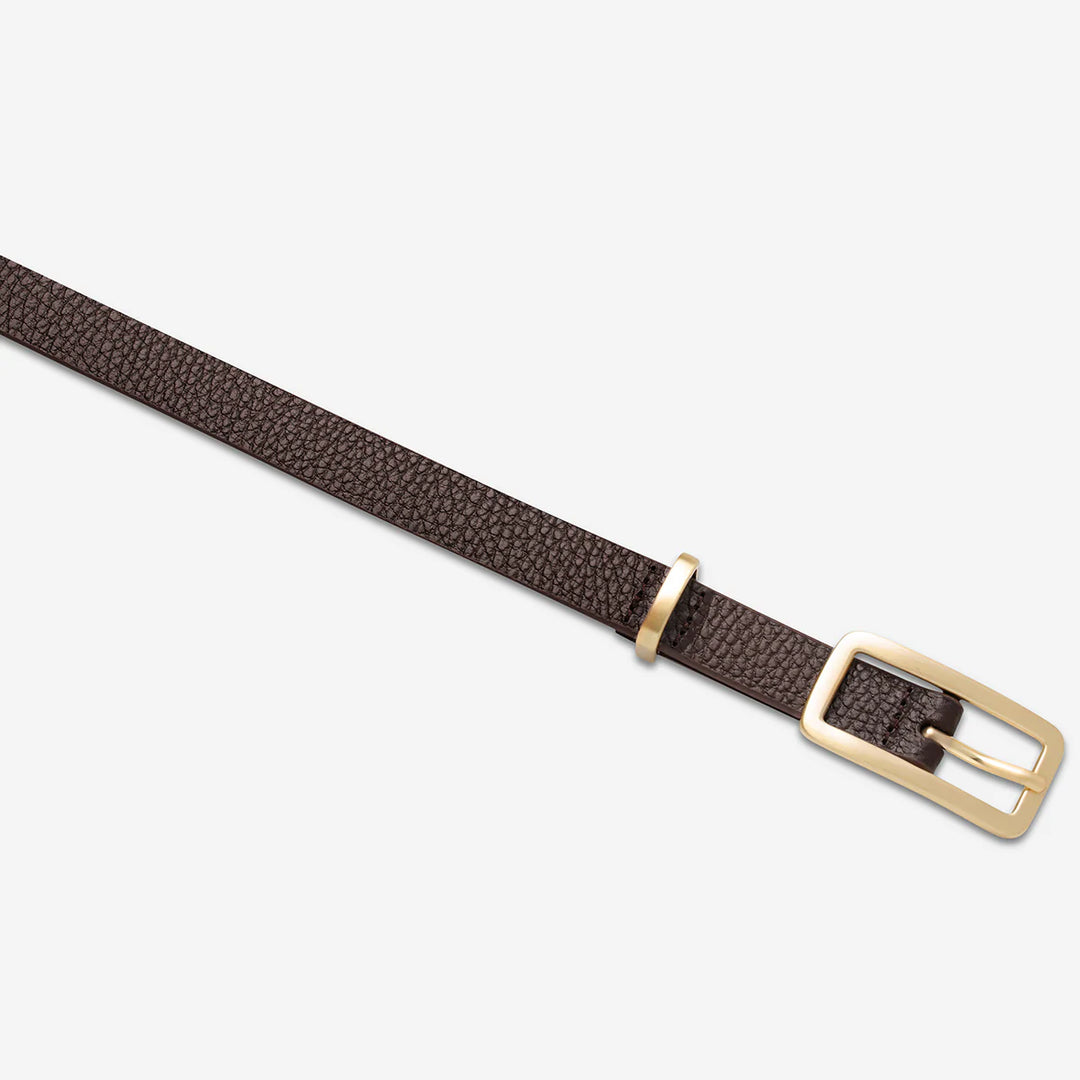 STATUS ANXIETY Womens Muse Leather Belt Choc/Gold