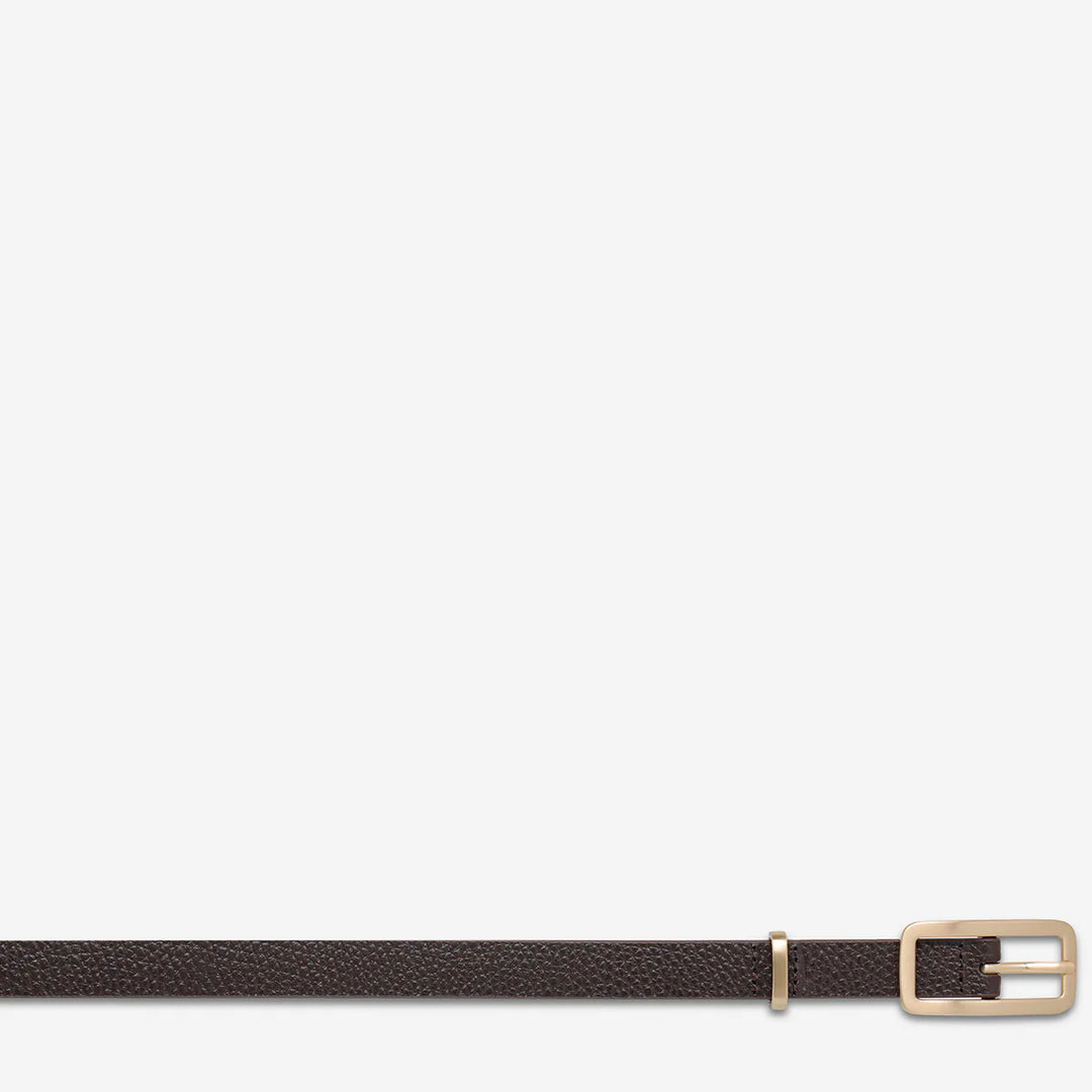 STATUS ANXIETY Womens Muse Leather Belt Choc/Gold