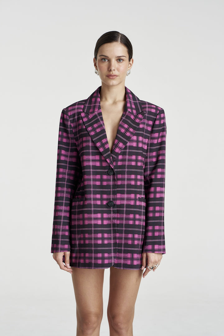 SUMMI SUMMI Womens Oversized Blazer in Azalea Plaid