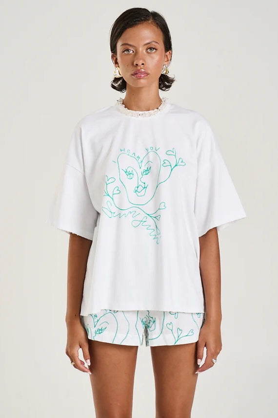 SUMMI SUMMI Womens Band Tee I Heart U in White