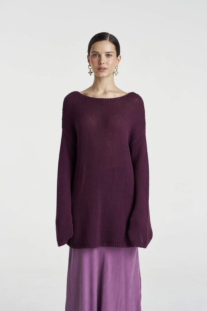 SUMMI SUMMI Womens Bell Long Sleeve Knit in Mulberry