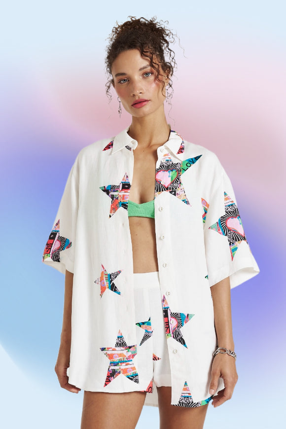 SUMMI SUMMI Womens Big Shirt Linen - Star X Lovers, WOMENS TOPS & SHIRTS, SUMMI SUMMI, Elwood 101