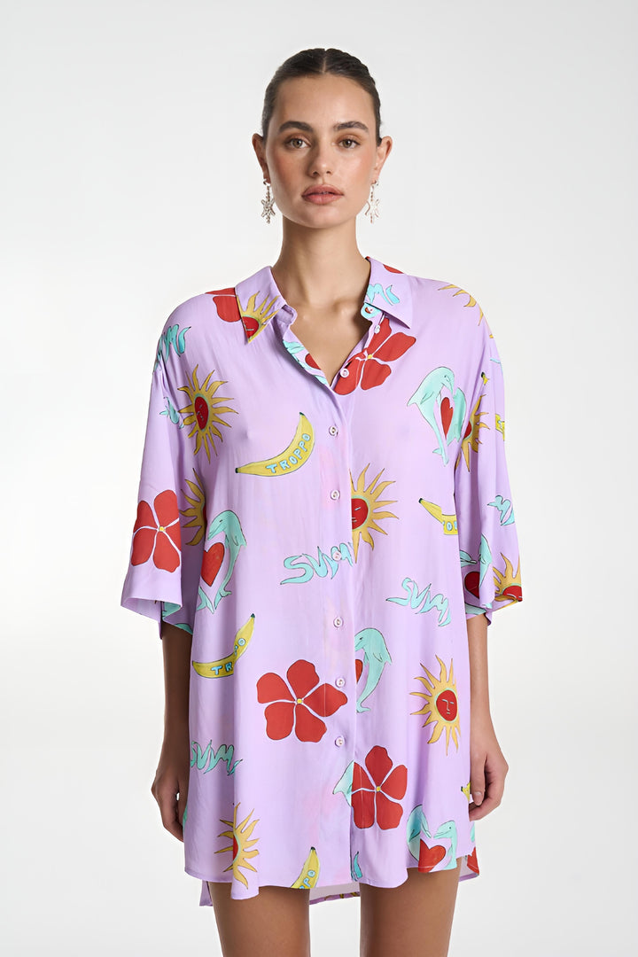 SUMMI SUMMI Womens Big Shirt in Lilac Troppo, WOMENS TOPS & SHIRTS, SUMMI SUMMI, Elwood 101