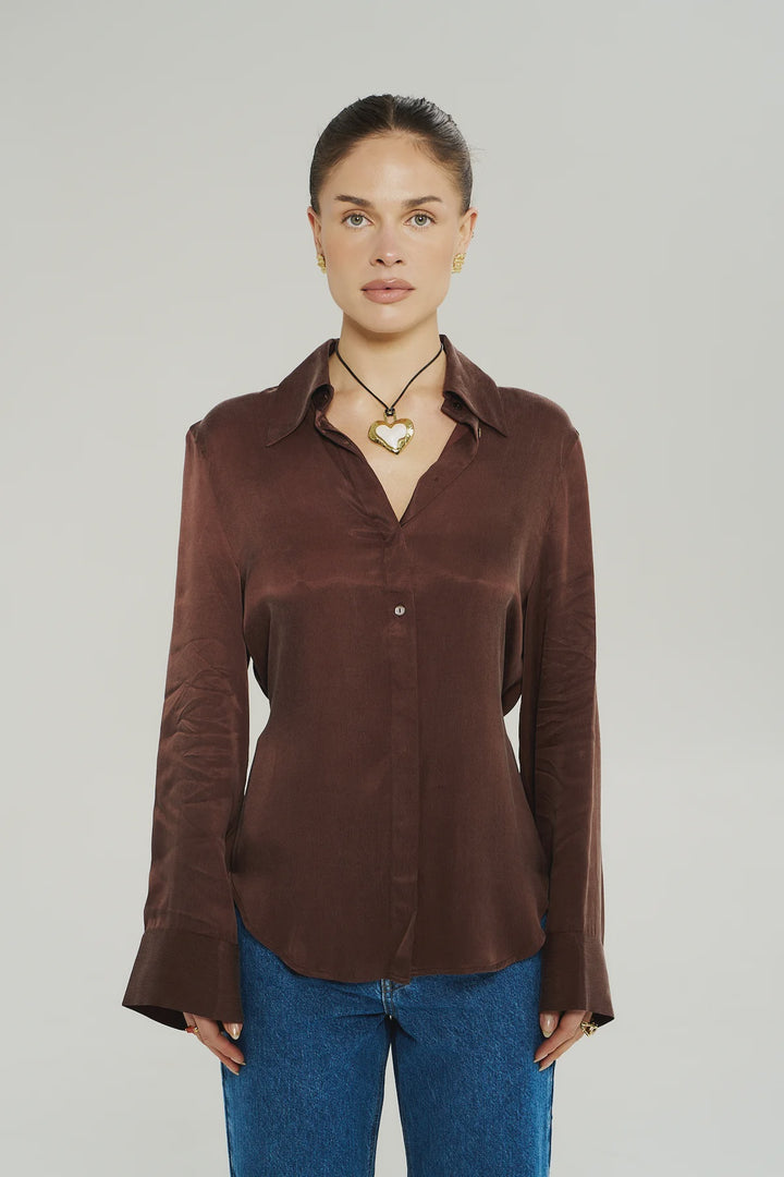 SUMMI SUMMI Womens Bowie Long Sleeve Shirt in Chocolat, WOMENS TOPS & SHIRTS, SUMMI SUMMI, Elwood 101