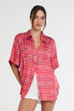 SUMMI SUMMI Womens Button Up Shirt Neon Plaid
